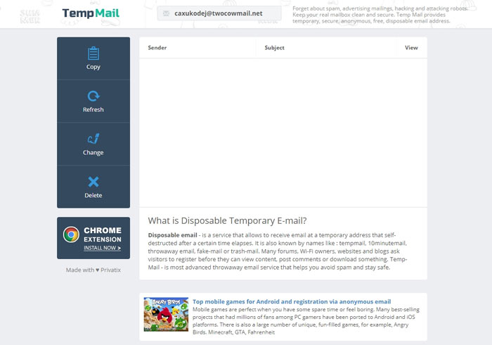 Temp Mail 可自訂名稱與選擇網域的免費臨時信箱