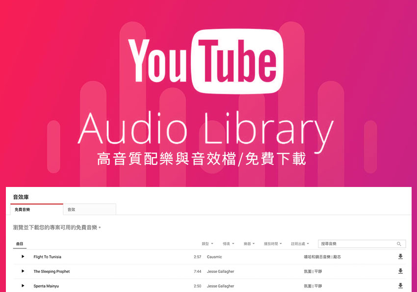 你拍片YouTube挺你！YouTube 提供合法的「音樂庫」免費下載使用