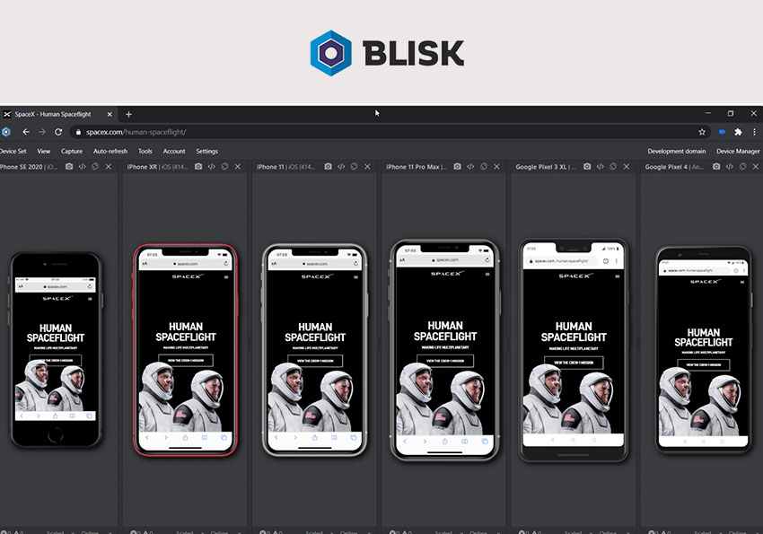 BLISK 專為前端網頁設計人員而生的瀏覽器，可同時檢測網頁在各裝置下的顯示畫面