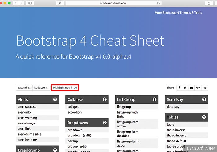 梅問題－Bootstrap4所有特效速查一覽表