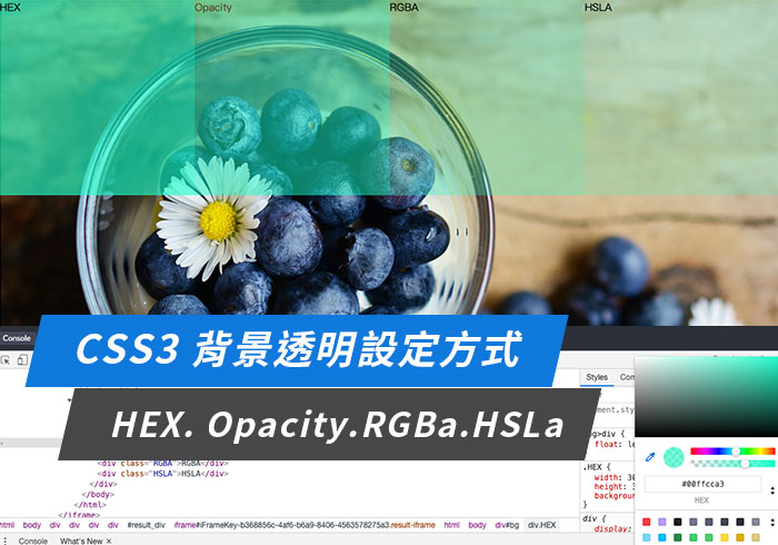 梅問題－[教學] CSS3 背景半透明四種設定方法(RGBa、HSLa、Opacity、HEX)