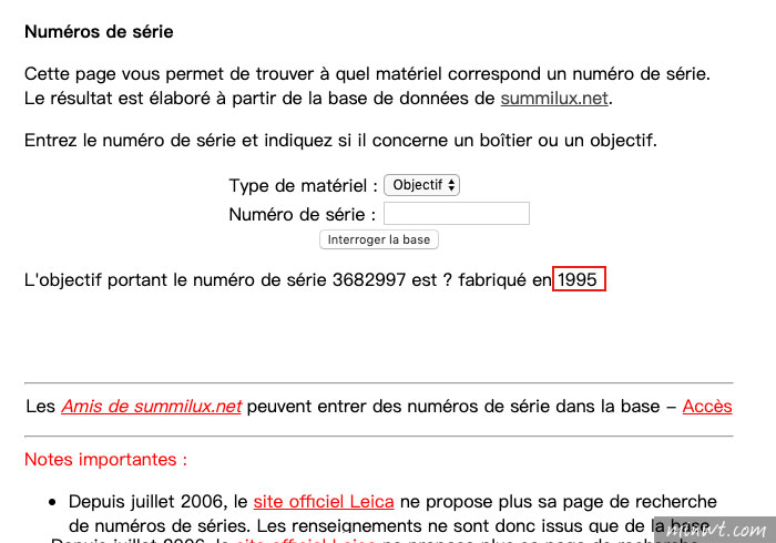 梅問題-summilux.net 線上查看 Leica 鏡頭與機上的序號，了解產品的製造日期