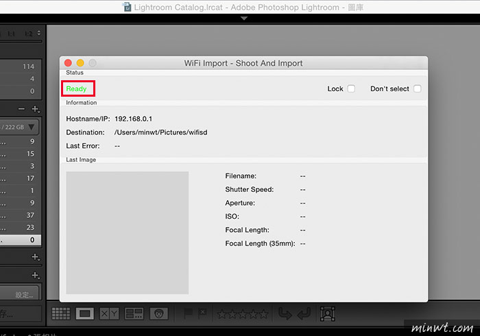 梅問題－「WiFiImport Lightroom Plugin」讓所有相機都可透過WIFI無線SD記憶卡，當按下快門時，照片立即傳送到Lightroom裡