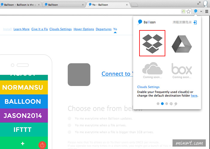梅問題－Chrome外掛《Balllon》將網頁中的圖片快速上傳到網路硬碟裡(Dropbox、GoogleDrive、Box.net)