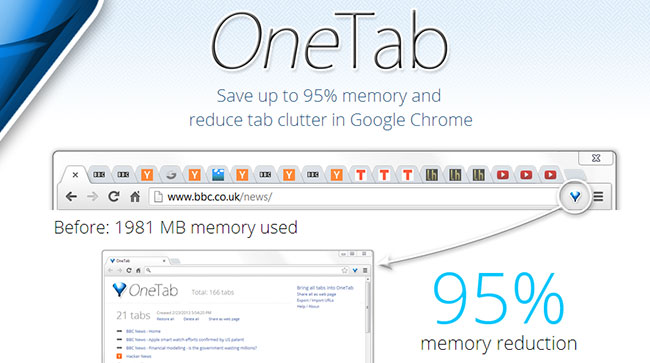 《OneTab》解決Chrome開多分頁，佔用記憶體造成電腦緩慢