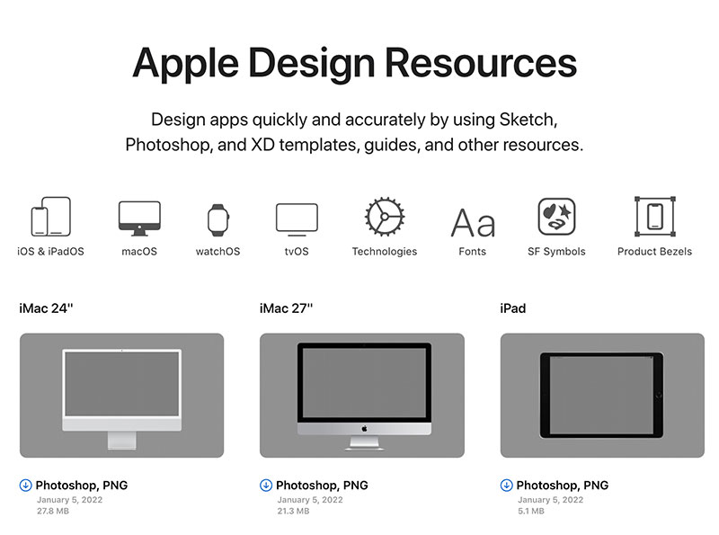 Apple 蘋果官方提供各裝置的素材免費下載使用，有Mac、iPhone、iPad、Apple Watch