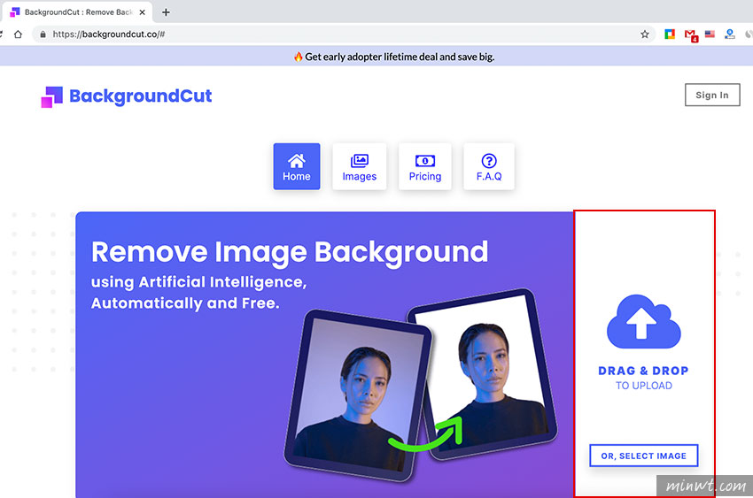 梅問題-BackgroundCut 只需將圖片上傳，並利用AI將圖片去背，即便是再複雜的髮絲也難不倒它