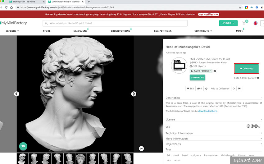 梅問題-Scan the World 收錄上萬個雕像與藝術品的3D檔案，供大家免費下載與列印