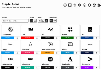 Simple Icons 免費SVG圖示，提供二千個熱門品牌的圖標與標準色