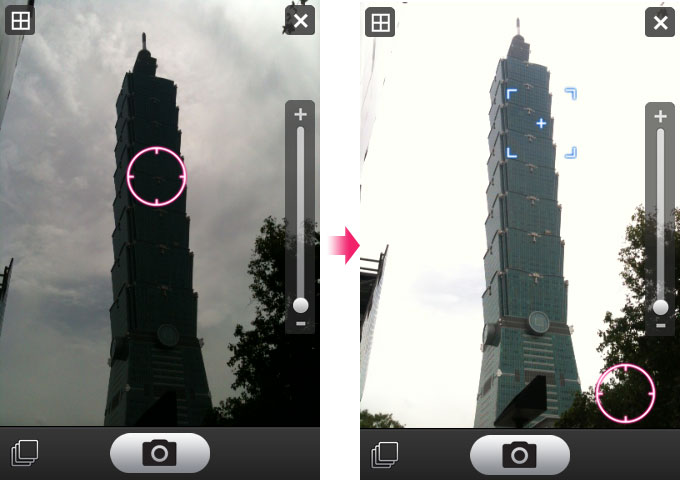 《新版Flickr》提供相機、濾鏡功能且各別設定「對焦點」與「曝光點」