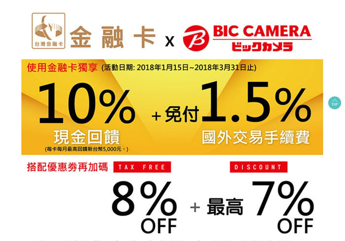 梅問題－限時優惠！過年日本大血拼，到BIG CAMERA使用台灣晶片金融卡消費，可享10%現金回饋+免付1.5%國外交易手續費