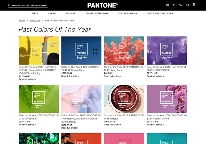 PANTONE 歷年來的年度代表色，要去那邊查看？