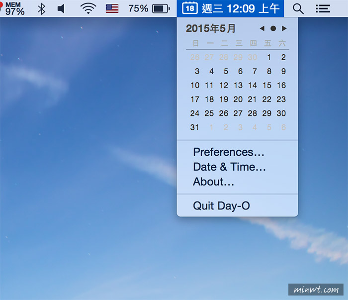 梅問題－MAC《Day-O》讓MAC也能在工作列隨時切換月曆