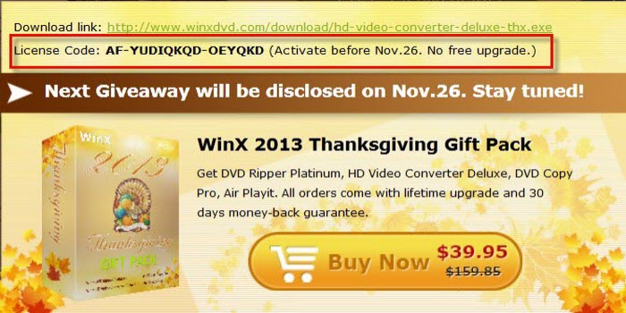 梅問題-限免－梅新聞－【感恩節好康】限時免費下載49.95美元的WinX HD Video Converter Deluxe（專業版序號）！