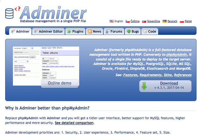 Adminer羽量級MySQL資料庫管理工具，可完全取代phpMyAdmin，且無檔案匯入大小限制