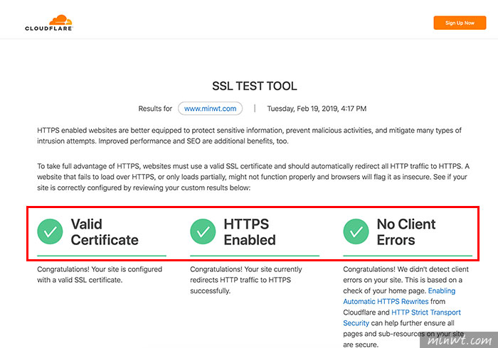梅問題－Cloudflare提供網站免費SSL健檢，立即檢查網站的SSL憑證是否安裝正確