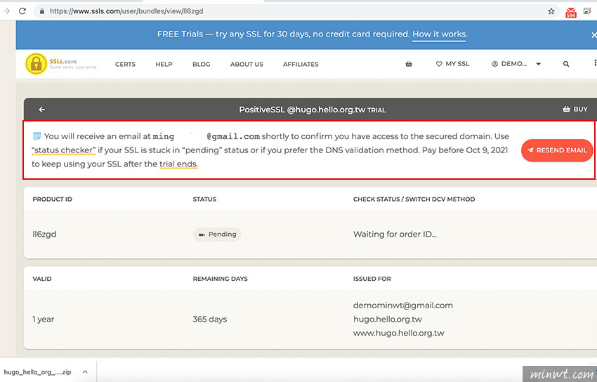梅問題-SSLs.com 現在提供免費SSL憑證，且只需透過Email驗證立即就可配發SSL安全憑證申請教學