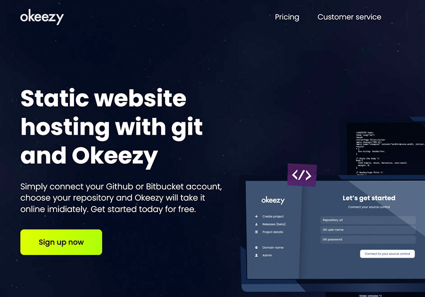 Okeezy 支援PHP靜態網站空間，並連接git存儲庫自動部署網站