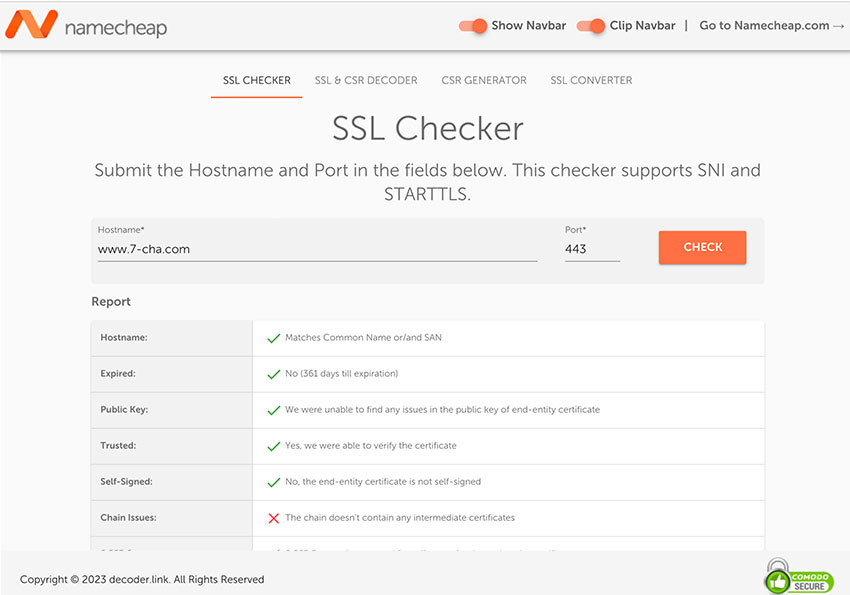 梅問題－NameCheap線上SSL安全憑證檢測器，看你的SSL憑證是否安裝正確