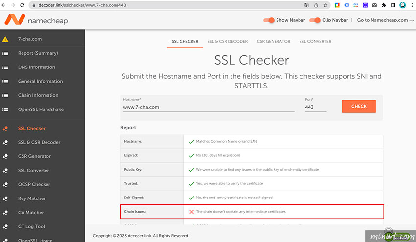 梅問題-NameCheap線上SSL安全憑證檢測器，看你的SSL憑證是否安裝正確