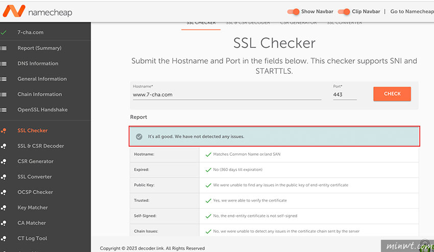 梅問題-NameCheap線上SSL安全憑證檢測器，看你的SSL憑證是否安裝正確