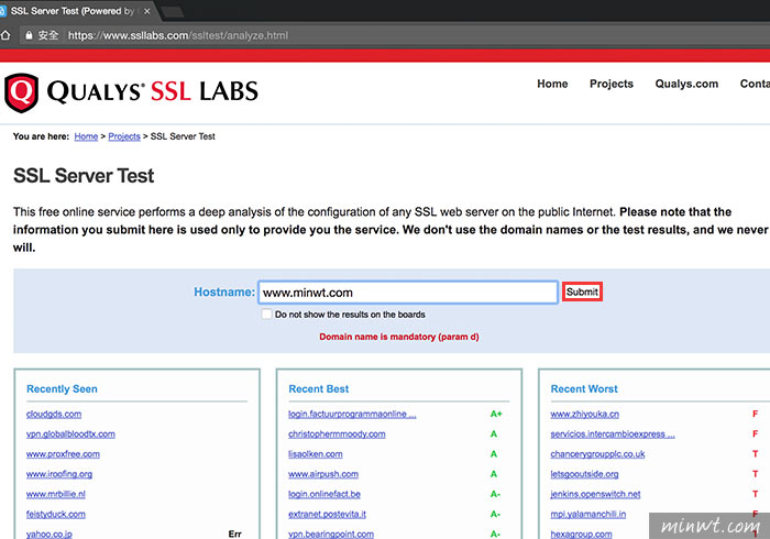 梅問題－「Qualys SSL LABS」線上SSL憑證安全等級檢測