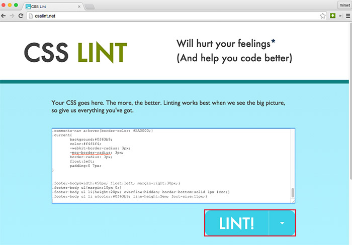 梅問題－《CSS LINT》線上網頁CSS樣式檢查器