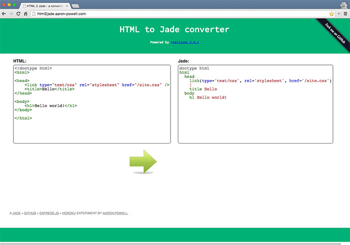 HTML to Jade 線上Jade轉換平台，一鍵將HTML碼變成Jade