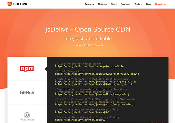 jsDelivr 免費提供上千種 JavaScript、CSS 資源庫，與支援台灣機房的CDN加速服務