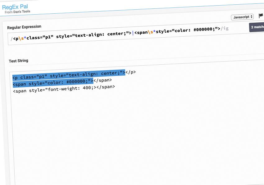 梅問題－RegEx Pal 即見即所得，Javascript正規表示線上篩選器