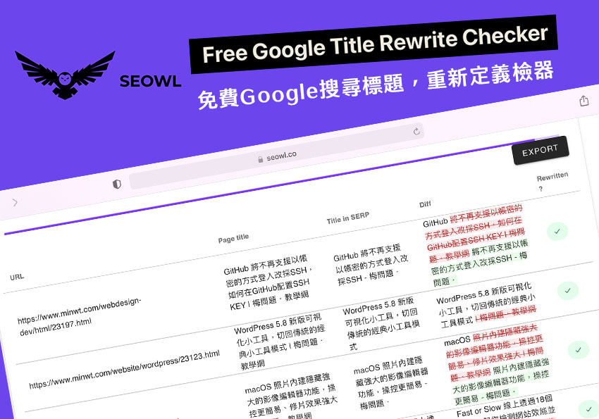 SEOWL 免費檢測Google搜尋網頁標題重寫器，讓Google大師教你標題該如何寫才好