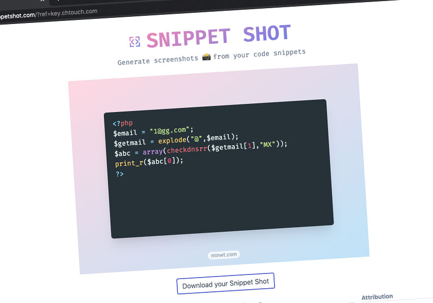 Snippet Shot 一鍵快速產生，高亮的原始碼縮圖