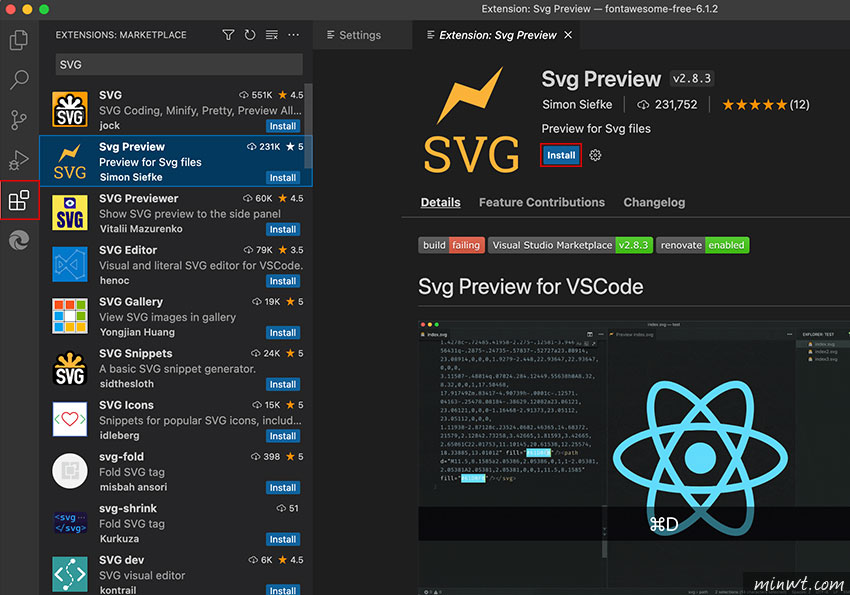 梅問題-VS Code 安裝 SVG Preview，讓在VS Code底下就可直接預覽圖檔